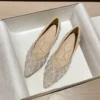 Summer Soft Bottom Pointed Toe Flat Shoes With Pearl Rhinestone Accents