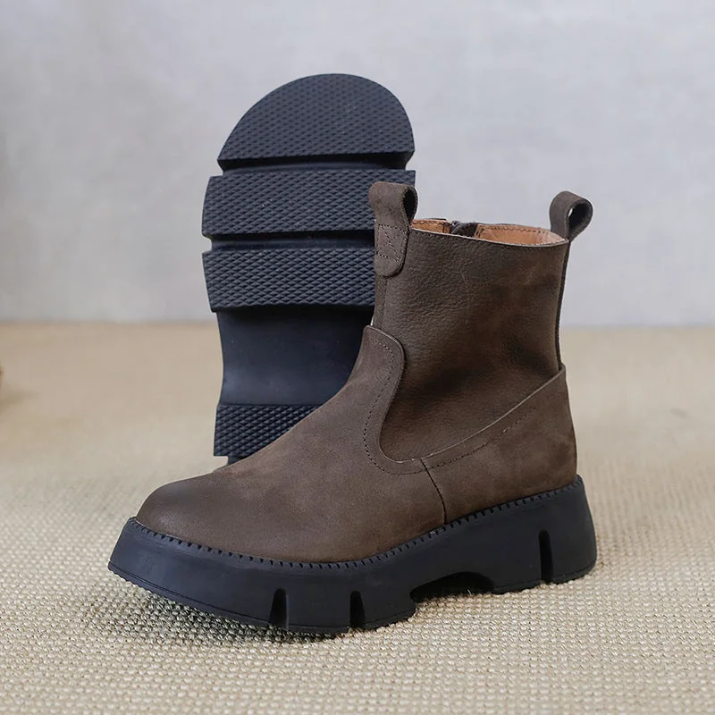 Vintage Thick Sole Wedge Shoes Soft Leather Women's Martin Boots - Image 4