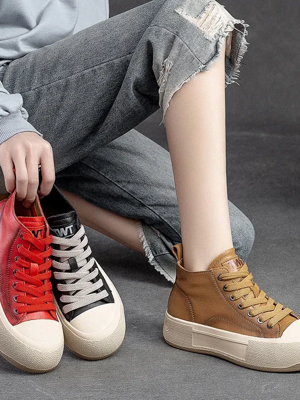 Fisherman Shoes Retro Casual Sneakers Toe Layer Cowhide Baotou Women's Shoes