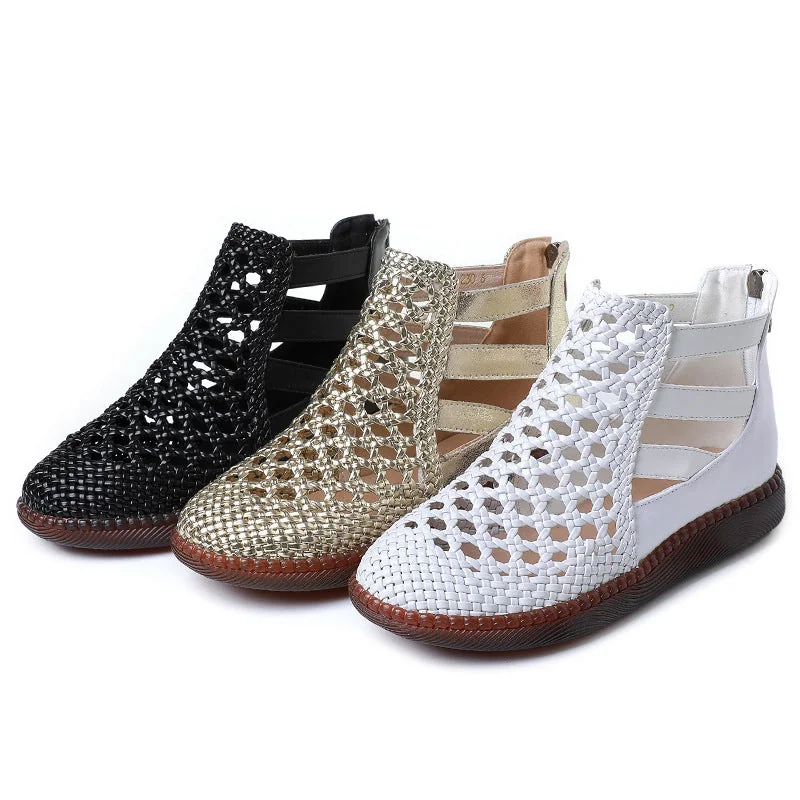 Women Sandals Retro Hollow Leather Ladies Flat Comfortable Casual Shoes - Image 6