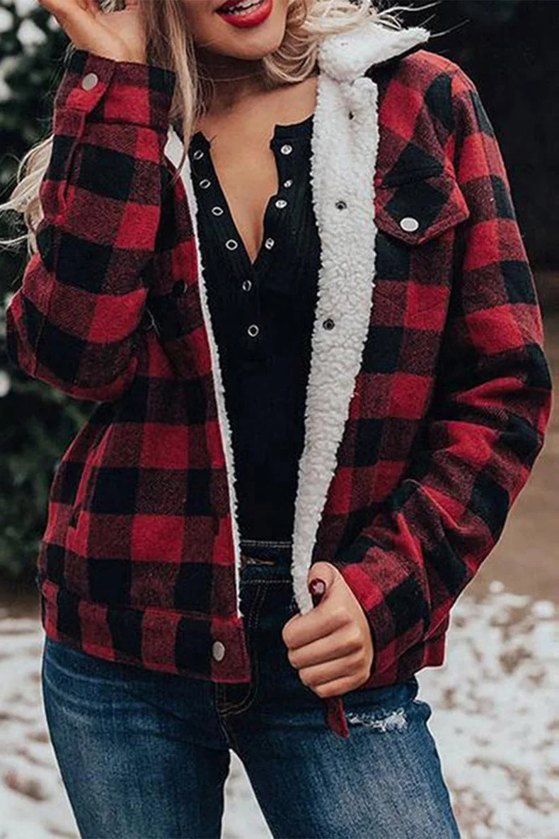 Winter Plus Velvet Thick Plaid Jacket Women's Cardigan Long-sleeved Coat - Image 15