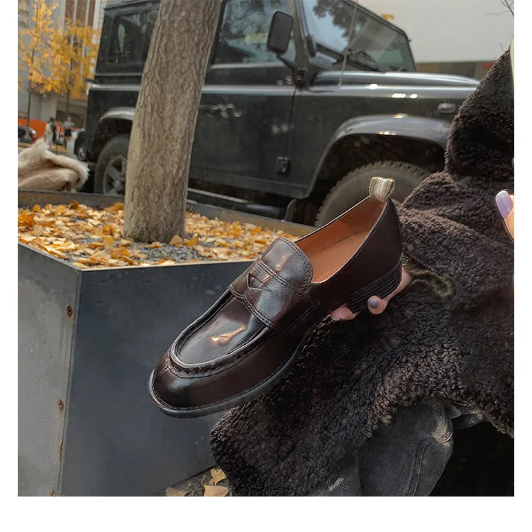 Women's New Vintage Leather British Style Handmade Loafers - Image 13