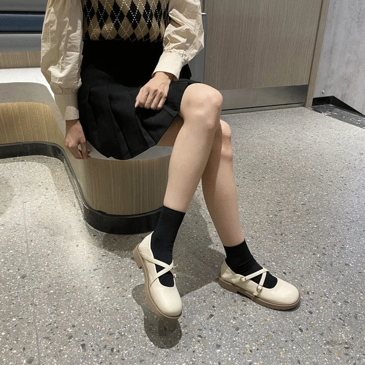 Womens Flat Bottom Round Toe Mary Jane Shoes Soft Non-slip Cross Straps - Image 10