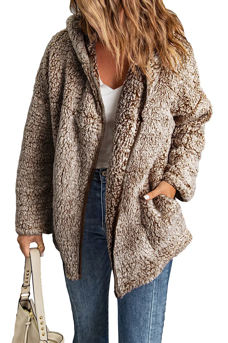Fleece Thickened Hooded Jacket Women's Mid-length Loose Casual Jacket - Image 12