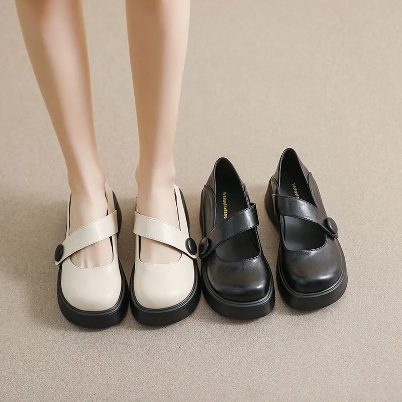 Round Toe Mary Jane Shoes with Thick Soles - British Style Plus Size Women's Shoes - Image 4
