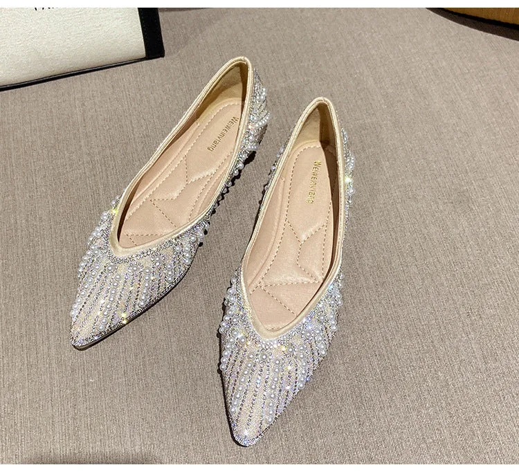 Summer Soft Bottom Pointed Toe Flat Shoes With Pearl Rhinestone Accents - Image 16