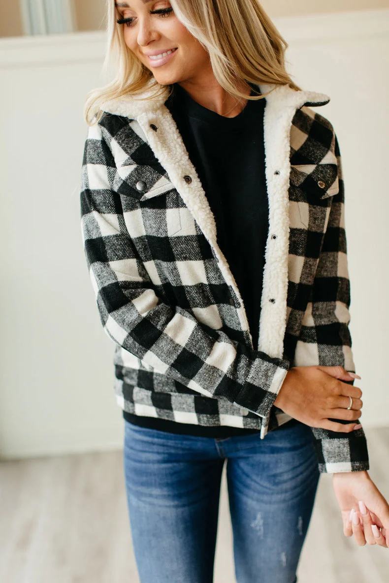 Winter Plus Velvet Thick Plaid Jacket Women's Cardigan Long-sleeved Coat - Image 10