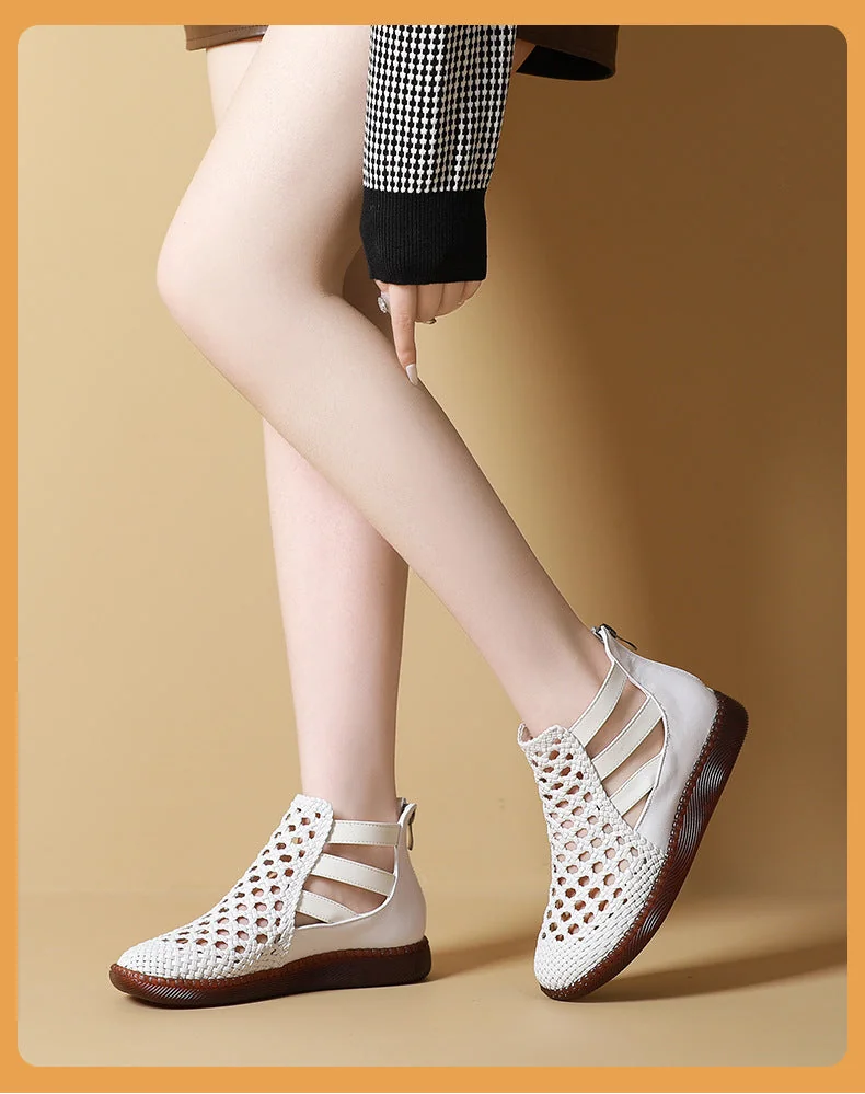 Women Sandals Retro Hollow Leather Ladies Flat Comfortable Casual Shoes - Image 10