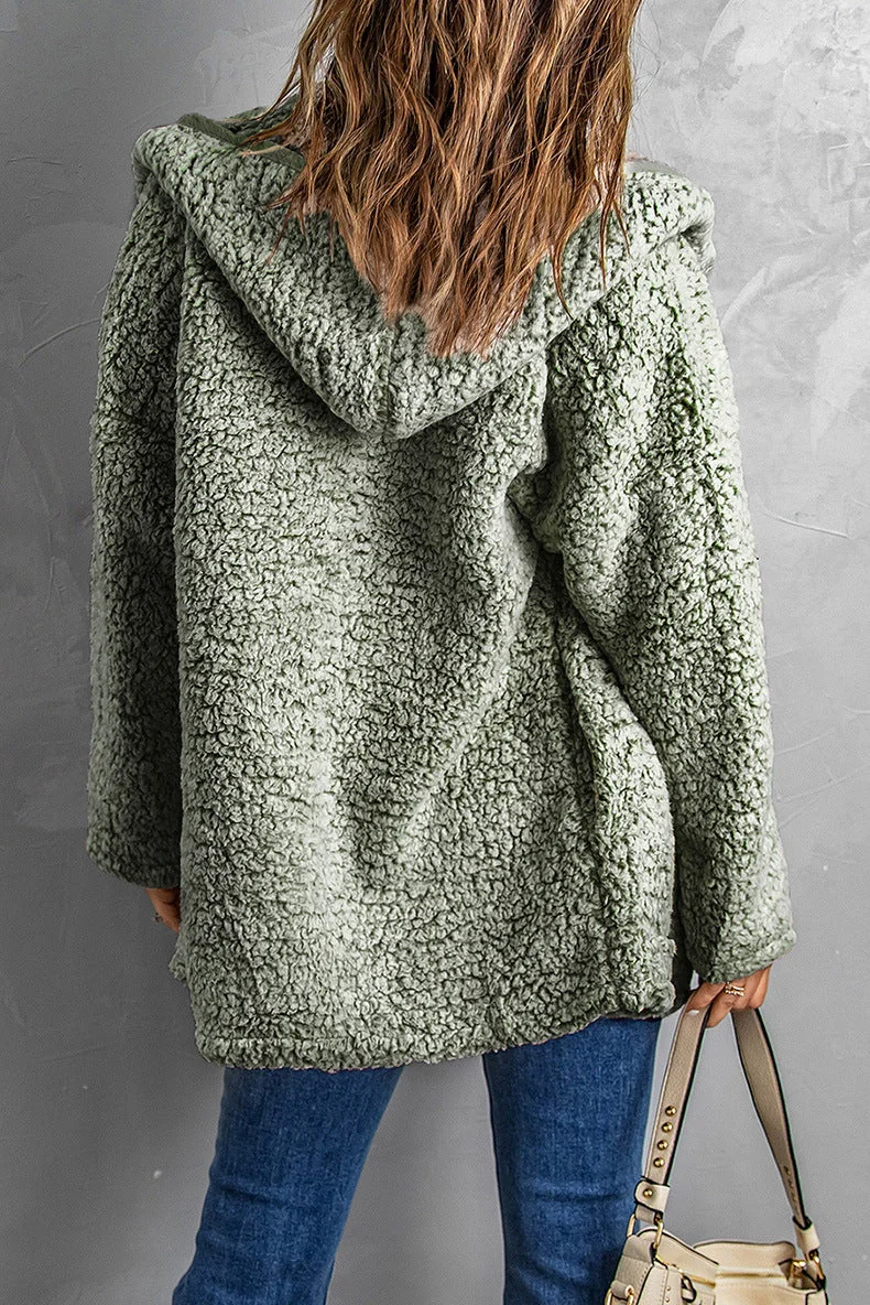 Fleece Thickened Hooded Jacket Women's Mid-length Loose Casual Jacket - Image 17