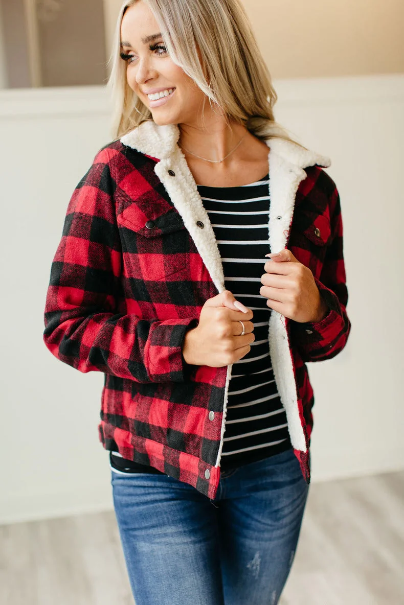 Winter Plus Velvet Thick Plaid Jacket Women's Cardigan Long-sleeved Coat - Image 14