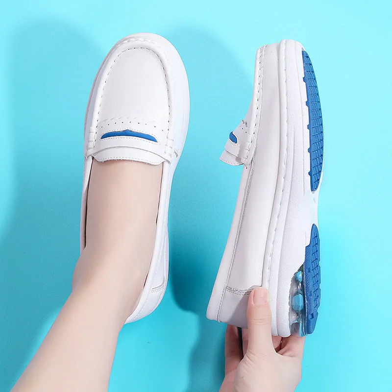 Women's Nurse Loafers Leather Wedge Soft Flat Breathable Nursing Shoes - Image 3