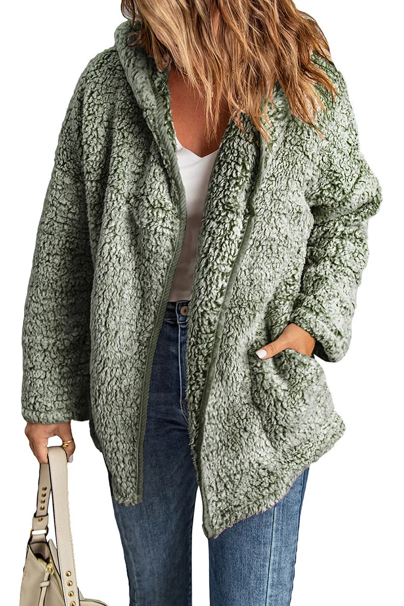 Fleece Thickened Hooded Jacket Women's Mid-length Loose Casual Jacket - Image 8