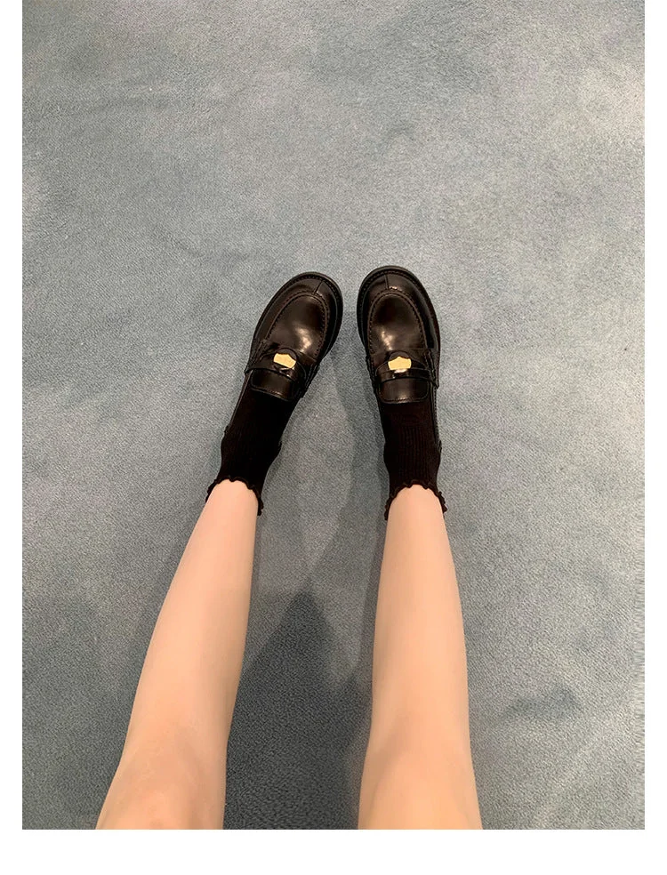 Retro Single Shoes Thick Heel Thick Sole British Style Loafers for Women - Image 14