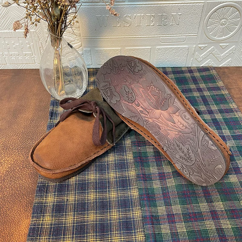 Women's Leather Loafers Vintage Flat Shoes - Image 3
