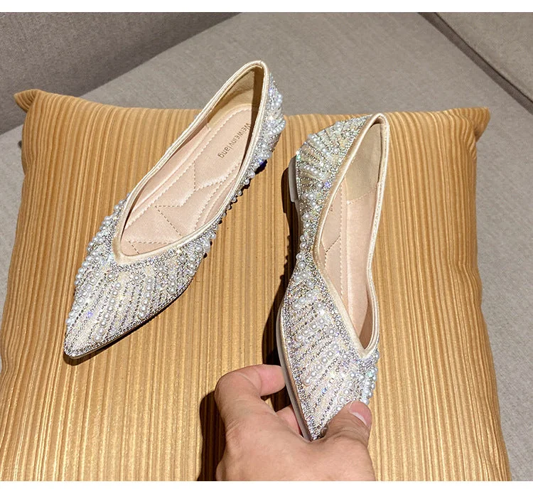 Summer Soft Bottom Pointed Toe Flat Shoes With Pearl Rhinestone Accents - Image 19