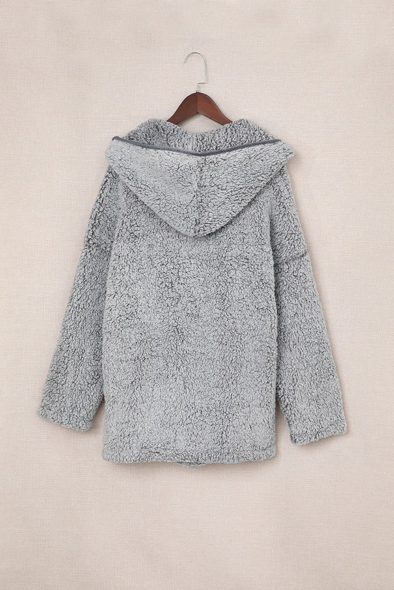 Fleece Thickened Hooded Jacket Women's Mid-length Loose Casual Jacket - Image 19