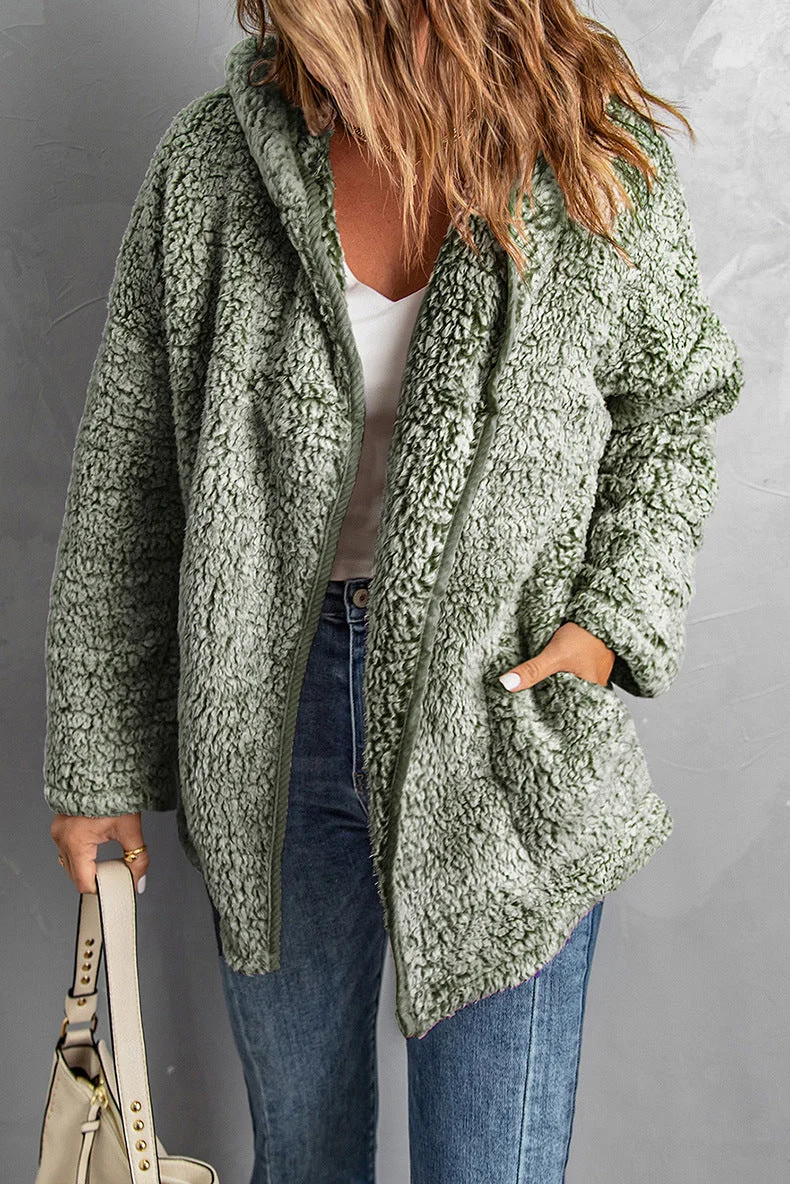 Fleece Thickened Hooded Jacket Women's Mid-length Loose Casual Jacket - Image 16