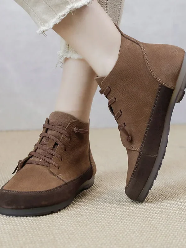 Leather Women's Boots Chunky Heel Soft Sole Soft Surface Casual Shoes