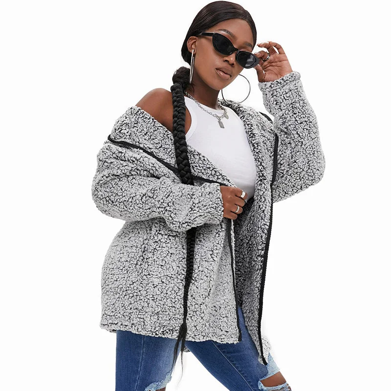 Fleece Thickened Hooded Jacket Women's Mid-length Loose Casual Jacket - Image 5