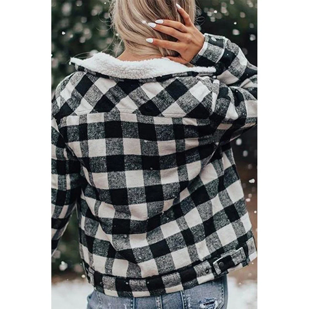 Winter Plus Velvet Thick Plaid Jacket Women's Cardigan Long-sleeved Coat - Image 2