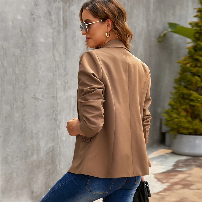 Side Pocket Blazer Women Small Suit Solid Color Casual Jacket - Image 4