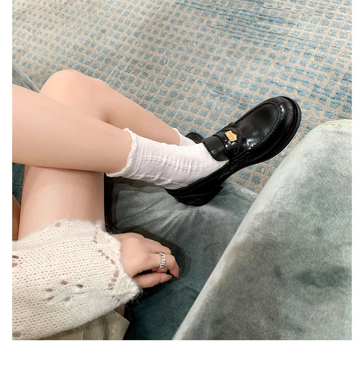 Retro Single Shoes Thick Heel Thick Sole British Style Loafers for Women - Image 21