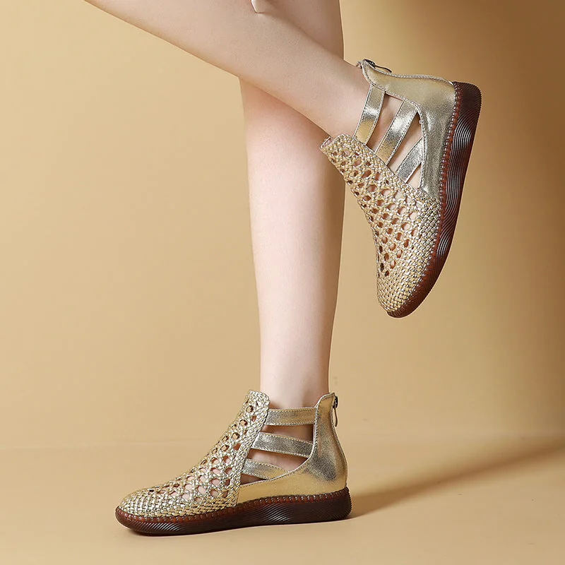 Women Sandals Retro Hollow Leather Ladies Flat Comfortable Casual Shoes - Image 5