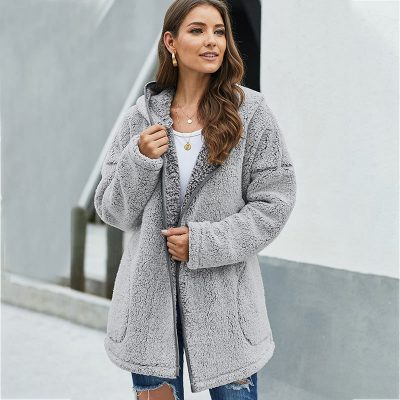 Fleece Thickened Hooded Jacket Women's Mid-length Loose Casual Jacket