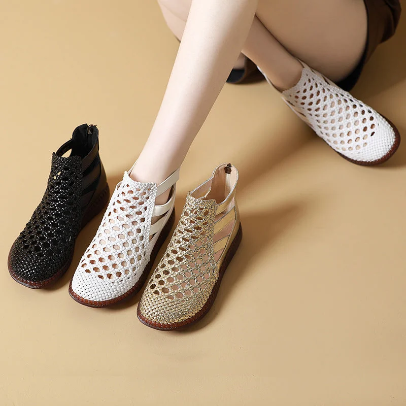 Women Sandals Retro Hollow Leather Ladies Flat Comfortable Casual Shoes - Image 4