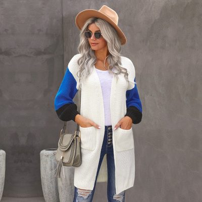 colorblock long sleeve cardigan sweater coat women's medium long loose sweater