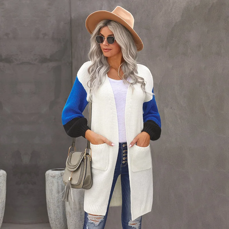 colorblock long sleeve cardigan sweater coat women's medium long loose sweater