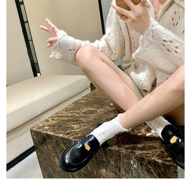 Retro Single Shoes Thick Heel Thick Sole British Style Loafers for Women - Image 28