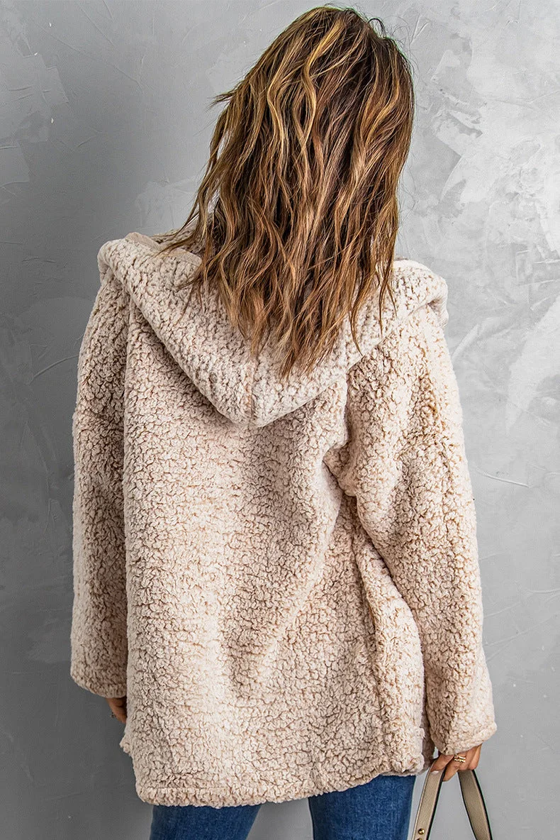 Fleece Thickened Hooded Jacket Women's Mid-length Loose Casual Jacket - Image 23