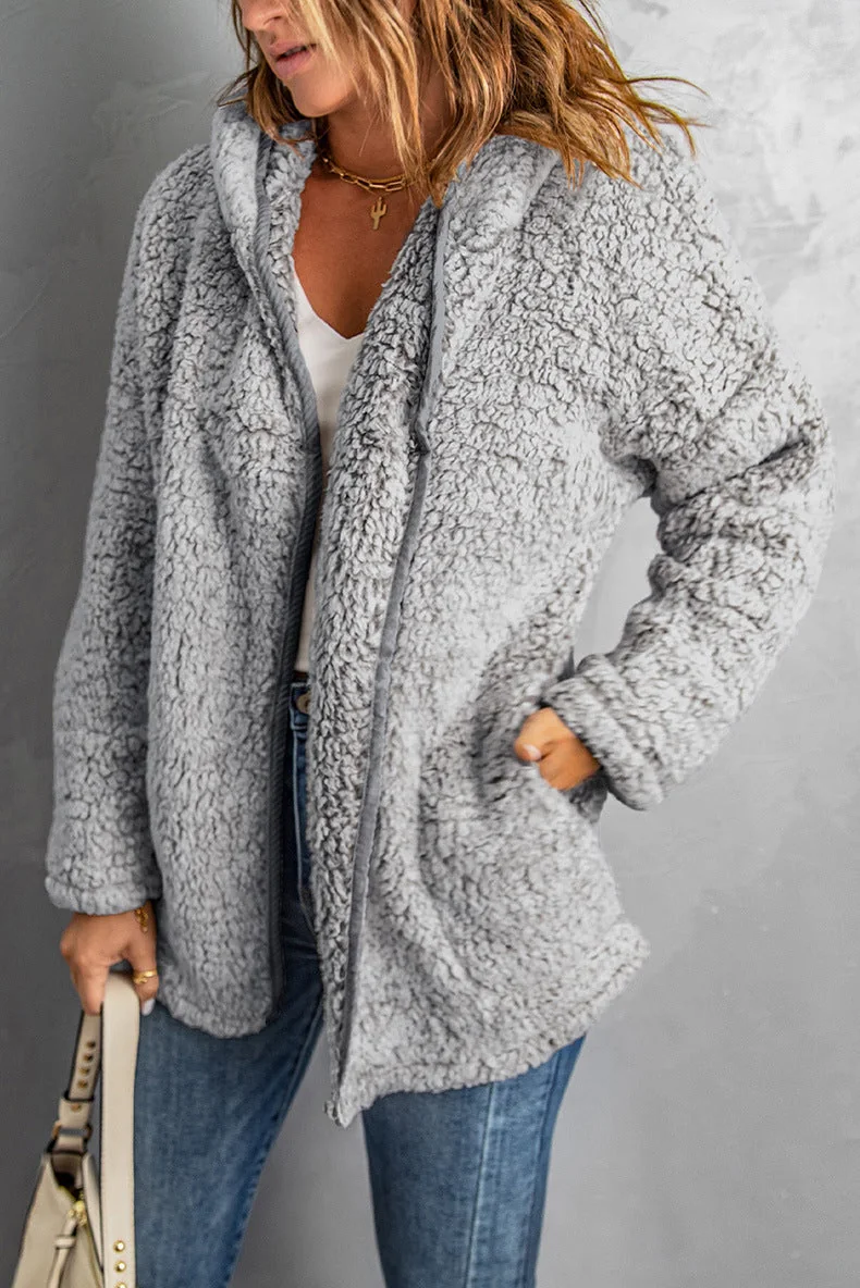 Fleece Thickened Hooded Jacket Women's Mid-length Loose Casual Jacket - Image 20