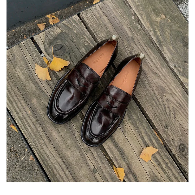 Women's New Vintage Leather British Style Handmade Loafers - Image 10