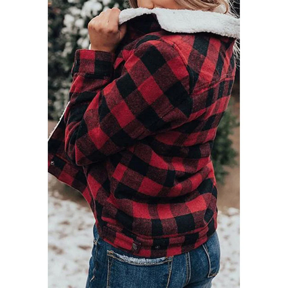 Winter Plus Velvet Thick Plaid Jacket Women's Cardigan Long-sleeved Coat - Image 4
