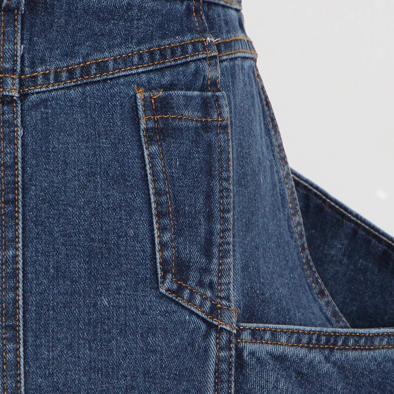 Irregular Women's Washed Blue Denim Skirt with Exaggerated Big Pocket and Small Slit - Image 7