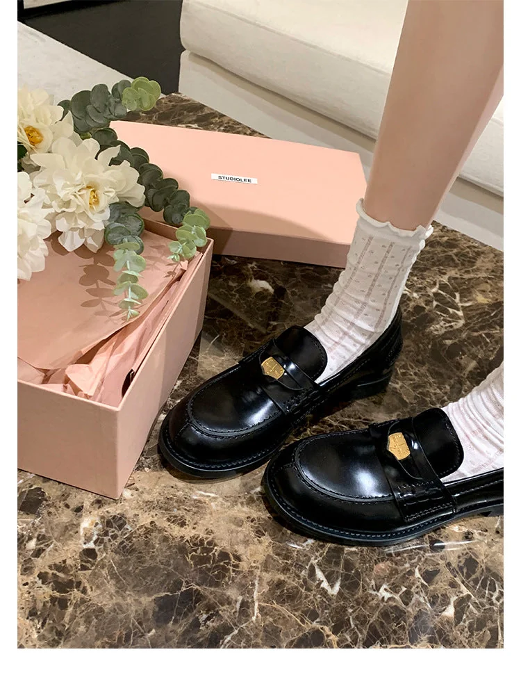 Retro Single Shoes Thick Heel Thick Sole British Style Loafers for Women - Image 27