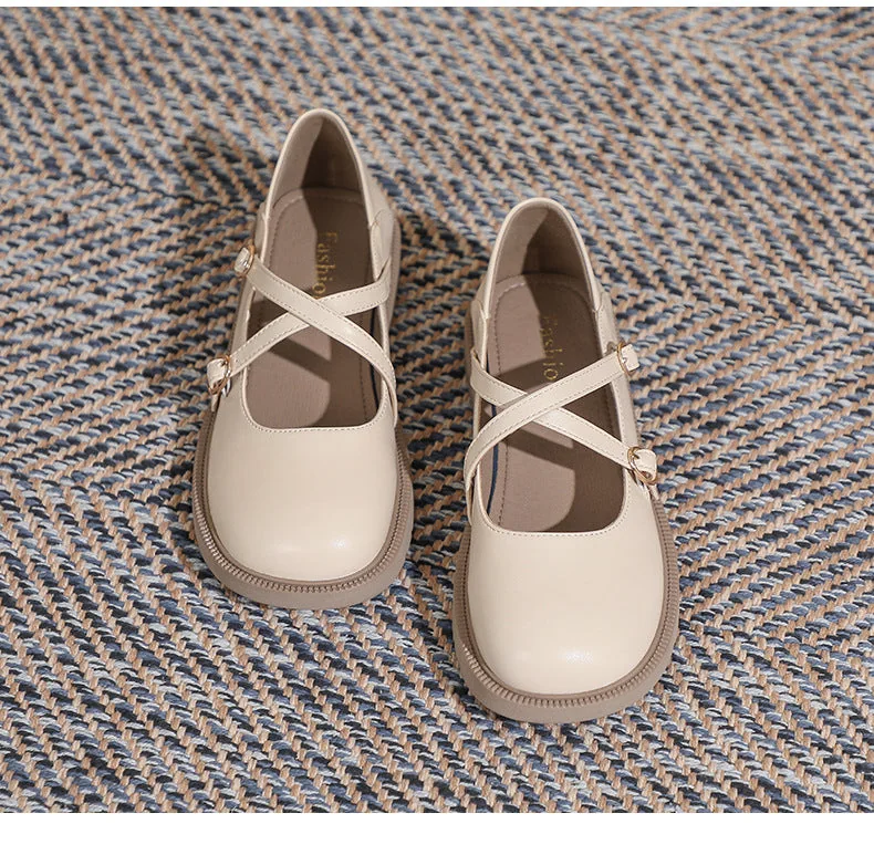 Womens Flat Bottom Round Toe Mary Jane Shoes Soft Non-slip Cross Straps - Image 23