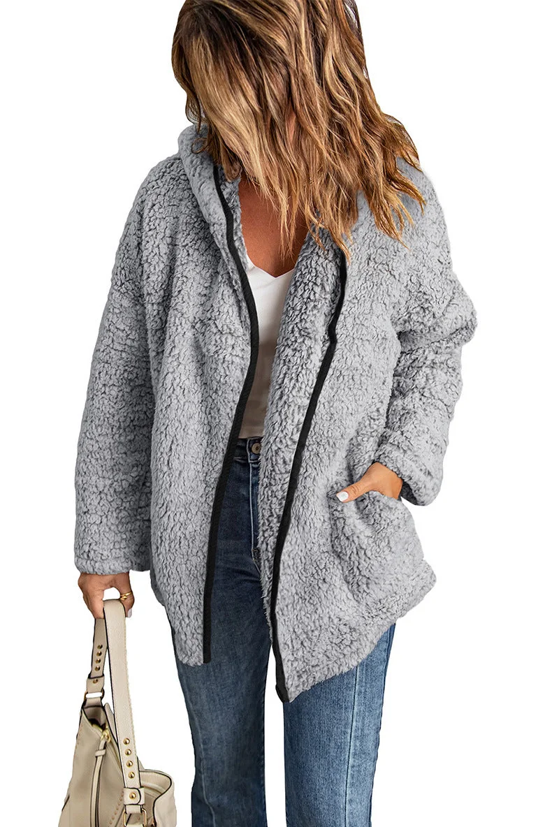 Fleece Thickened Hooded Jacket Women's Mid-length Loose Casual Jacket - Image 11