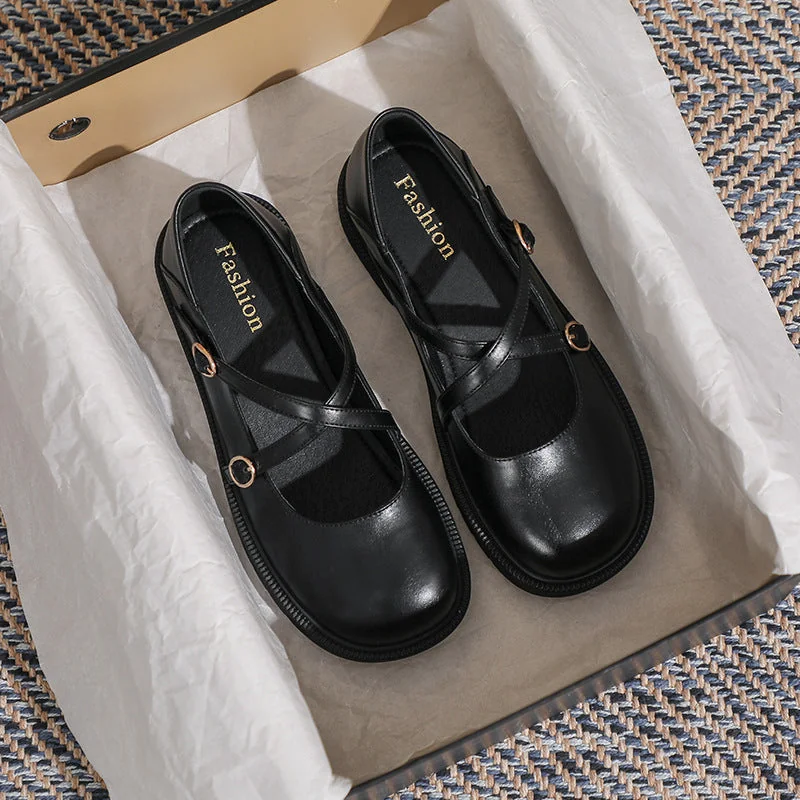 Womens Flat Bottom Round Toe Mary Jane Shoes Soft Non-slip Cross Straps - Image 9