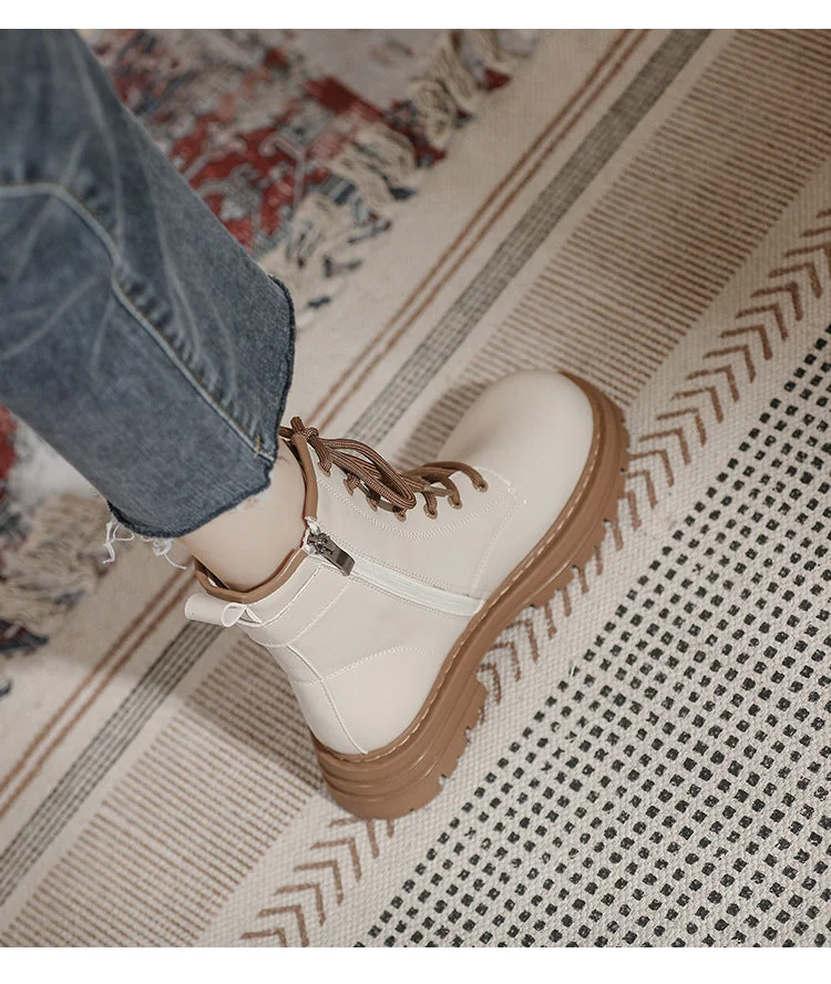 Thick Sole Vintage British Style Short Boots Lace-Up Mid Tube Boots for Women - Image 11