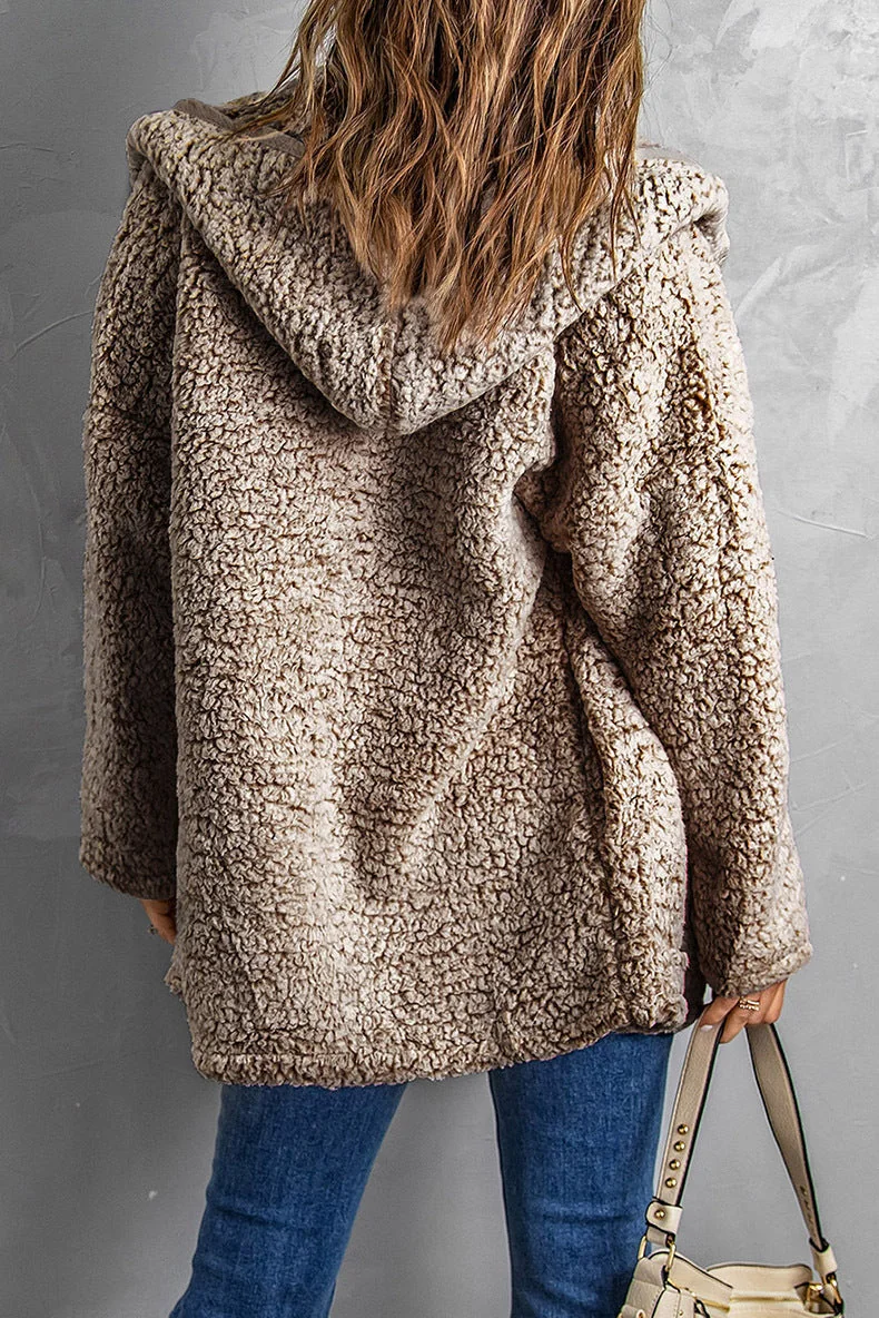 Fleece Thickened Hooded Jacket Women's Mid-length Loose Casual Jacket - Image 29