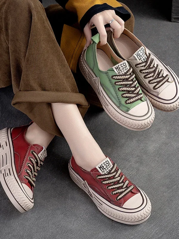 Spring New Flat Bottom Low-cut Color Rubbing Retro Front Tie Top Layer Leather Shoes