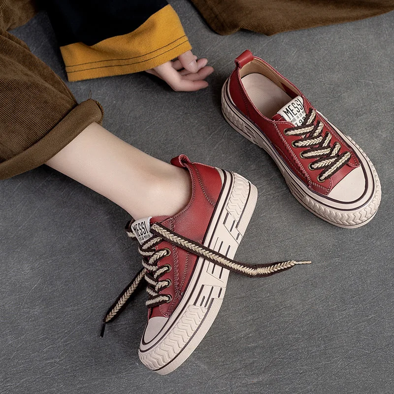 Spring New Flat Bottom Low-cut Color Rubbing Retro Front Tie Top Layer Leather Shoes - Image 6