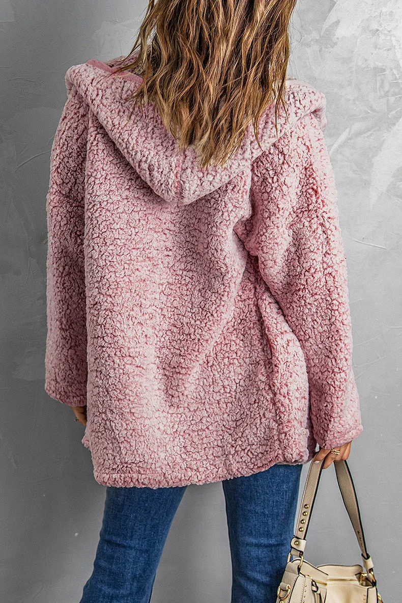 Fleece Thickened Hooded Jacket Women's Mid-length Loose Casual Jacket - Image 31