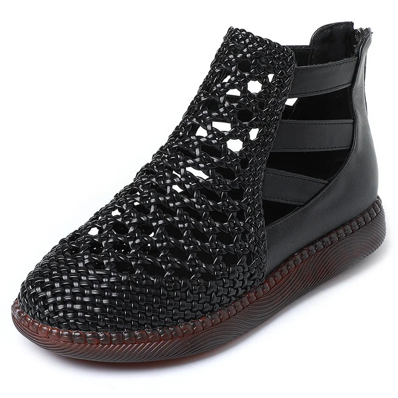 Women Sandals Retro Hollow Leather Ladies Flat Comfortable Casual Shoes - Image 8