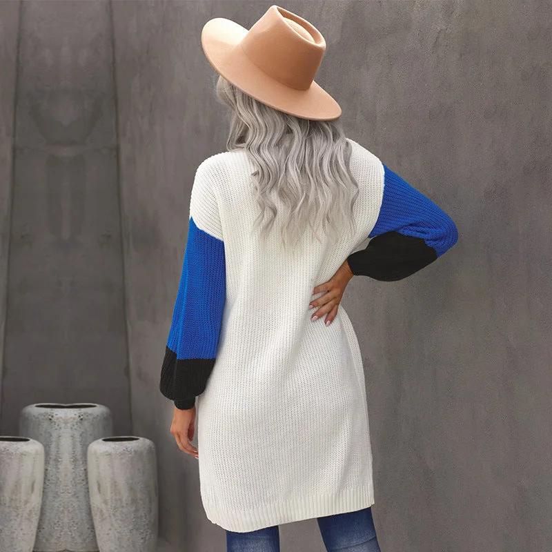 colorblock long sleeve cardigan sweater coat women's medium long loose sweater - Image 2