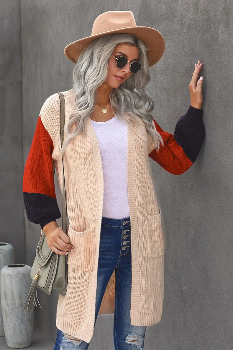 colorblock long sleeve cardigan sweater coat women's medium long loose sweater - Image 11