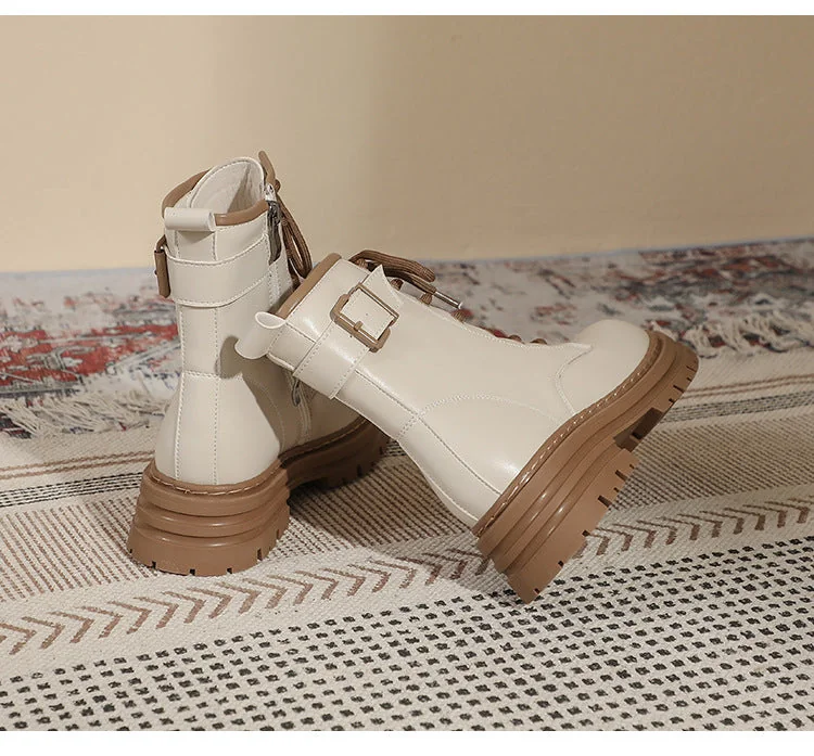 Thick Sole Vintage British Style Short Boots Lace-Up Mid Tube Boots for Women - Image 15